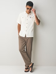 Superdry Cream Merchant Short Sleeve Textured Shirt - Image 3 of 5