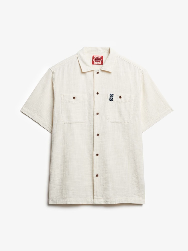 Superdry Cream Merchant Short Sleeve Textured Shirt - Image 5 of 5