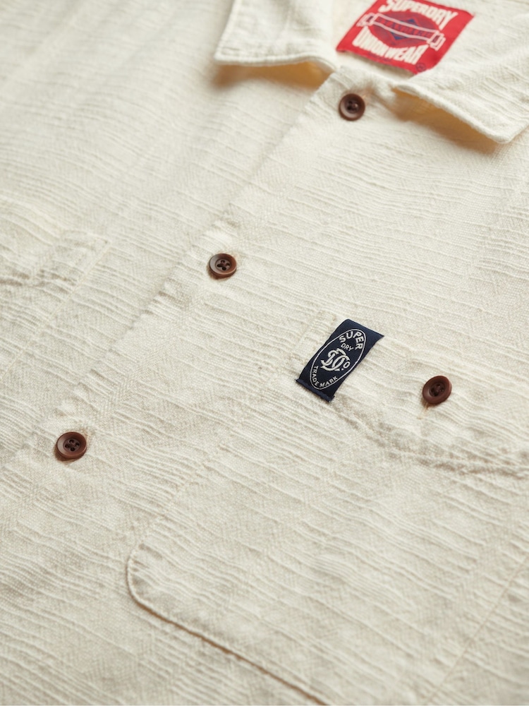 Superdry Cream Merchant Short Sleeve Textured Shirt - Image 6 of 6