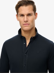Superdry Blue Vintage Destroy Pique Long Sleeve 100% Cotton Shirt - Image 3 of 5