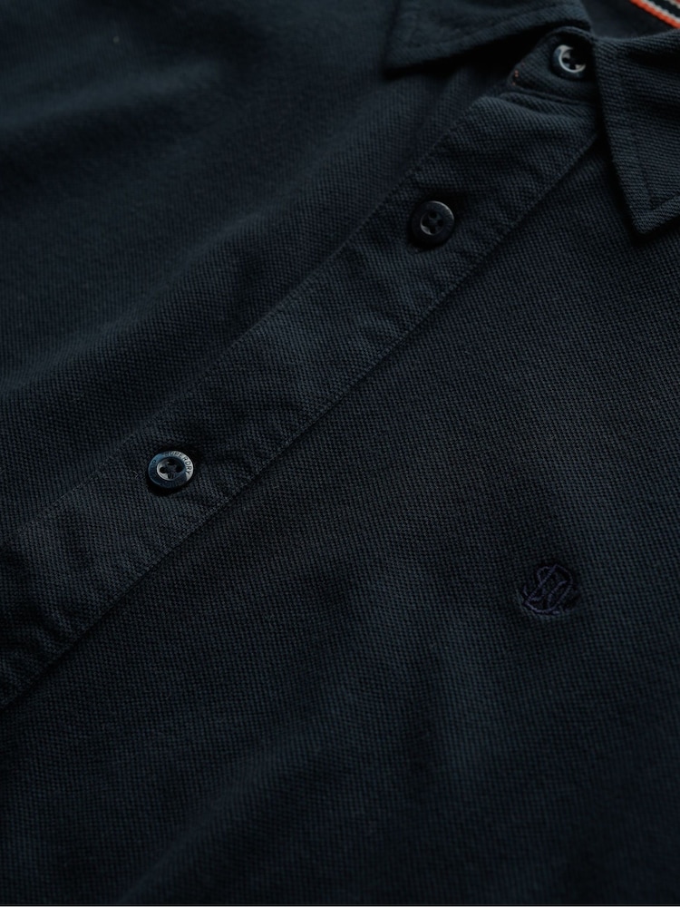Superdry Blue Vintage Destroy Pique Long Sleeve 100% Cotton Shirt - Image 5 of 5