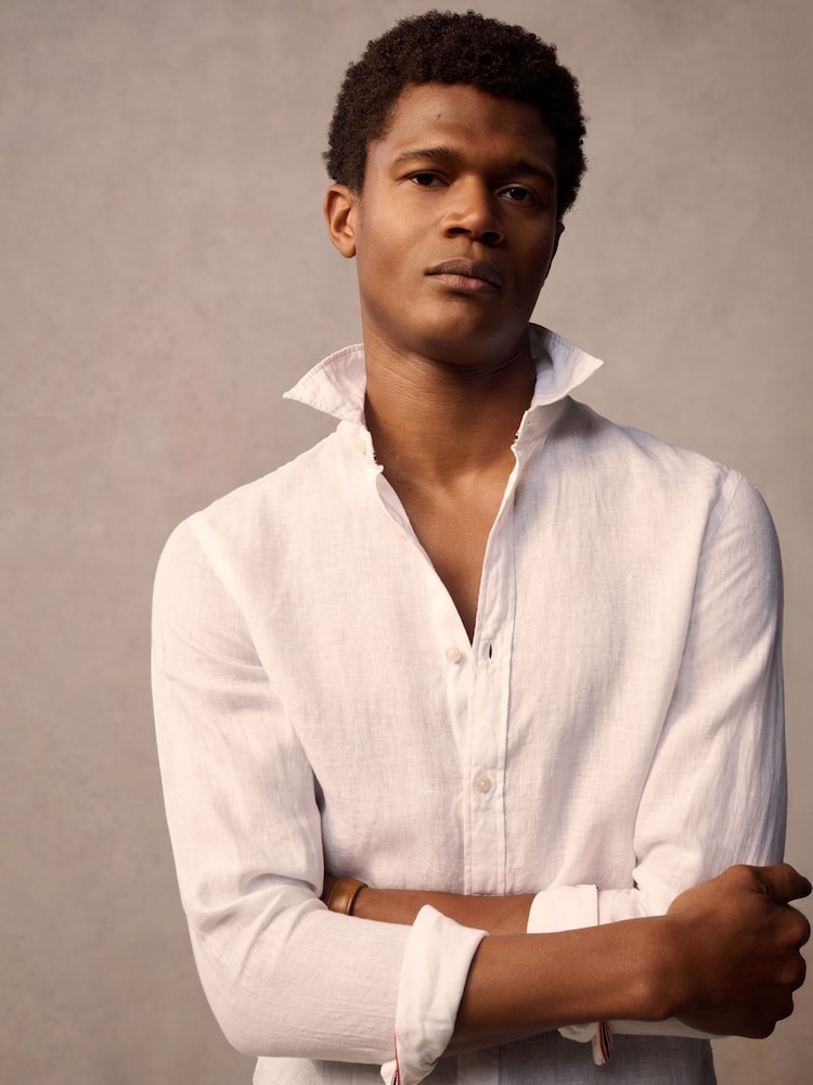 Superdry White Vacation Long Sleeve 100% Linen Shirt - Image 3 of 3