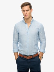 Superdry Blue Chrome Vacation Long Sleeve 100% Linen Shirt - Image 1 of 5