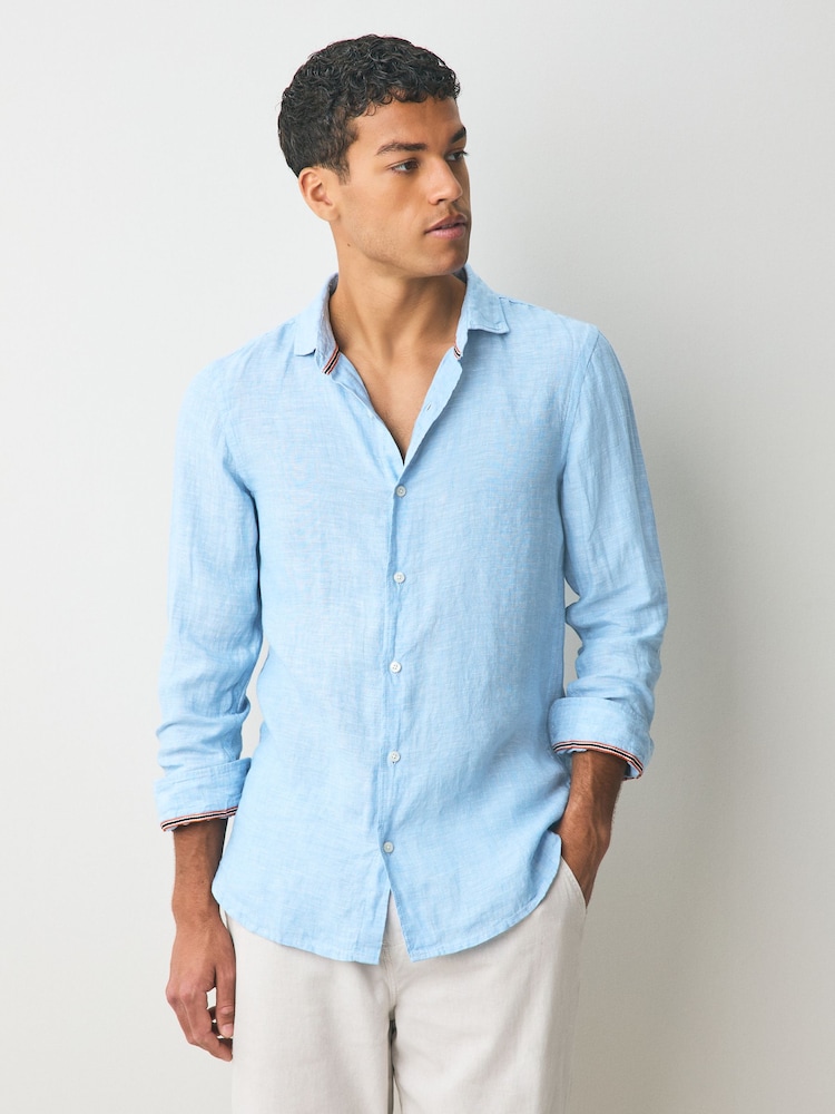 Superdry Blue Vacation Long Sleeve 100% Linen Shirt - Image 1 of 1