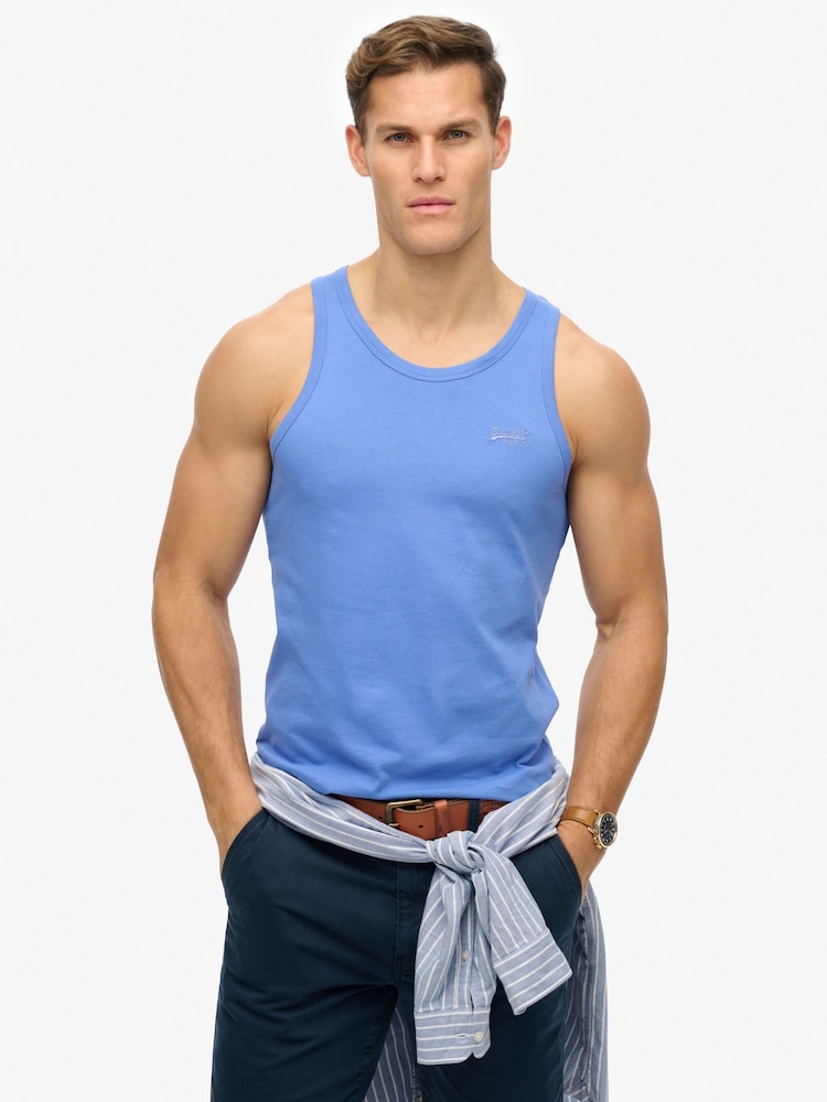 Superdry Blue Essential Logo 100% Cotton Vest - Image 1 of 5