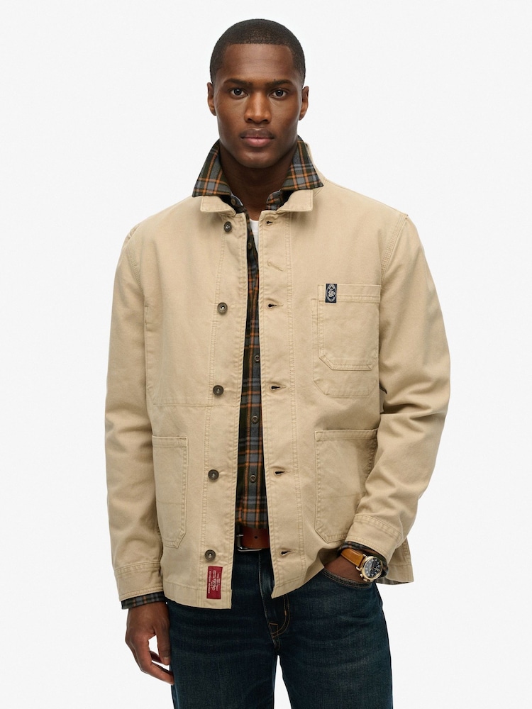 Superdry Brown 100% Cotton Merchant Canvas Worker Jacket - Image 1 of 5
