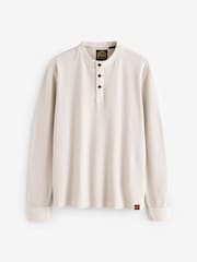 Superdry Cream 100% Cotton Textured Grandad Top - Image 1 of 5