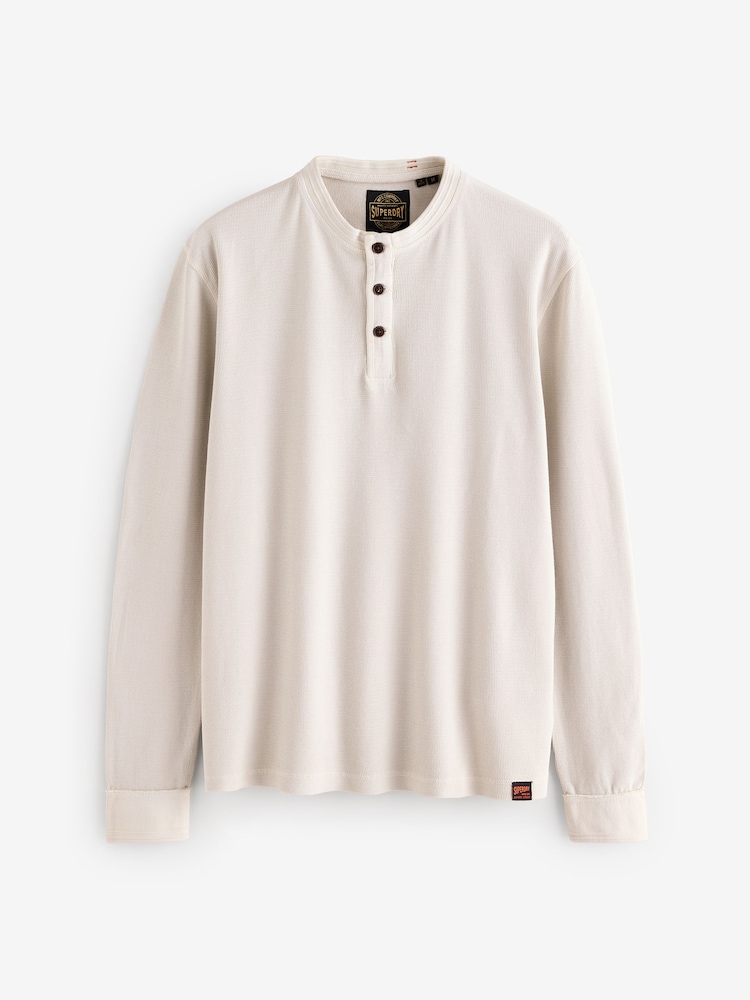 Superdry Cream 100% Cotton Textured Grandad Top - Image 1 of 5