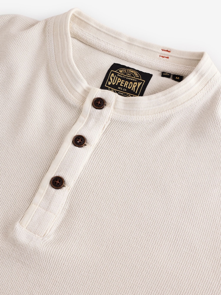 Superdry Cream 100% Cotton Textured Grandad Top - Image 2 of 5