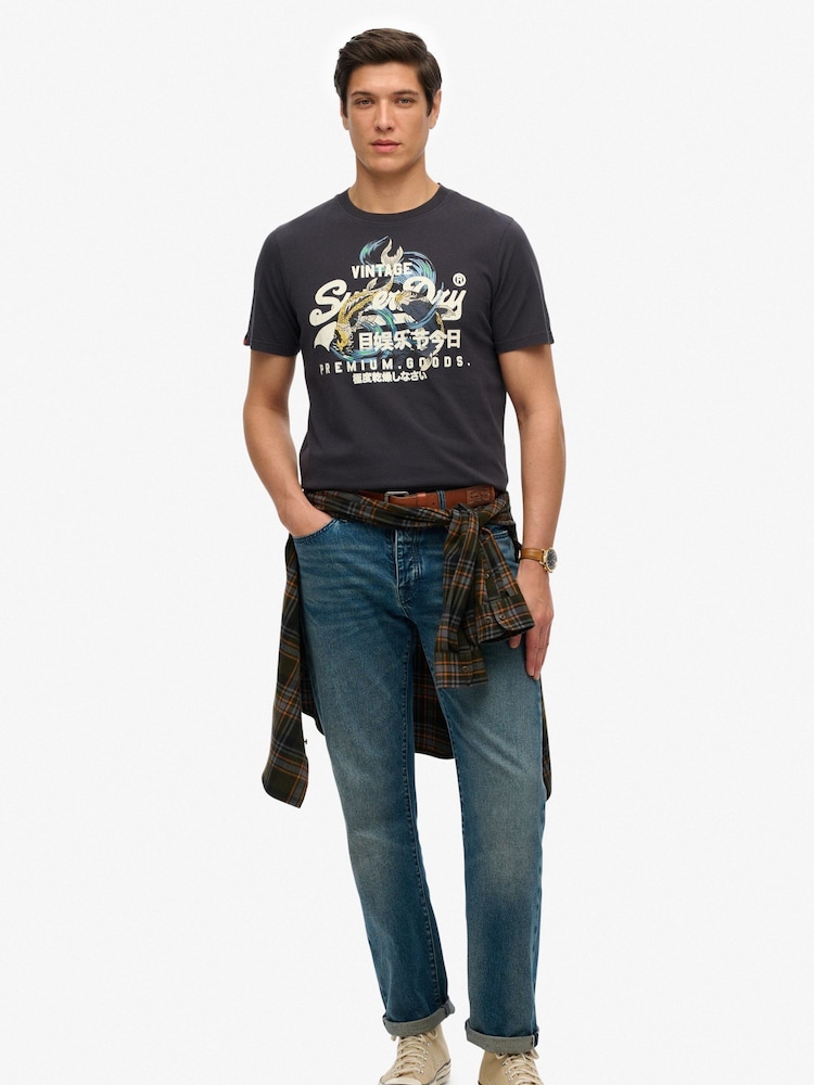 Superdry Grey VL Tokyo Relaxed 100% Cotton T-Shirt - Image 3 of 6