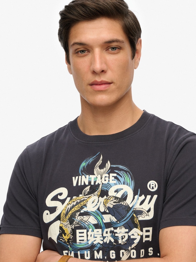 Superdry Grey VL Tokyo Relaxed 100% Cotton T-Shirt - Image 4 of 6