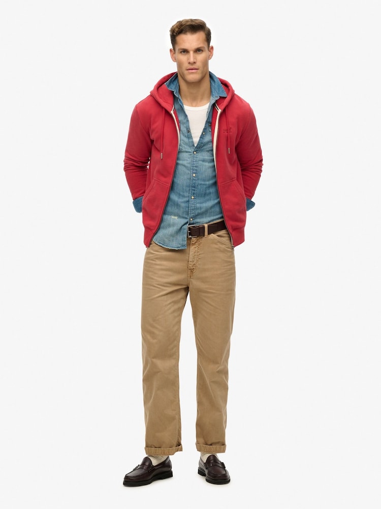 Superdry Red Essential Logo Slim Fit Zip Hoodie - Image 3 of 6