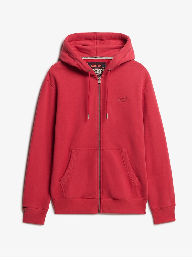 Superdry Red Essential Logo Slim Fit Zip Hoodie - Image 5 of 6