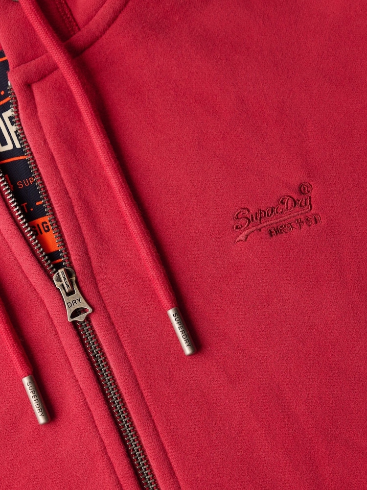 Superdry Red Essential Logo Slim Fit Zip Hoodie - Image 6 of 6