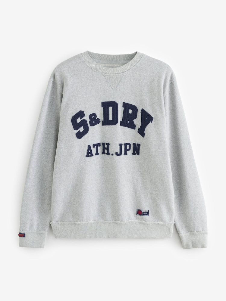 Superdry Grey Vintage Athletic Crew Neck 100% Cotton Sweatshirt - Image 4 of 4