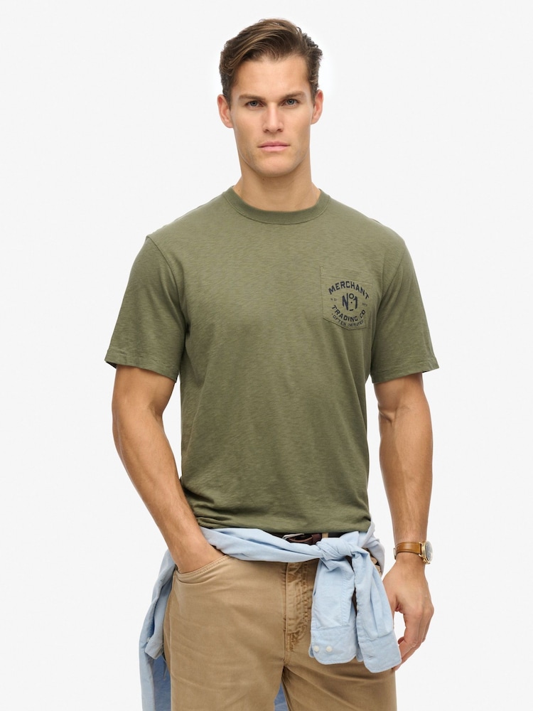 Superdry Green Merchant Graphic Loose Fit 100% Cotton T-Shirt - Image 1 of 5