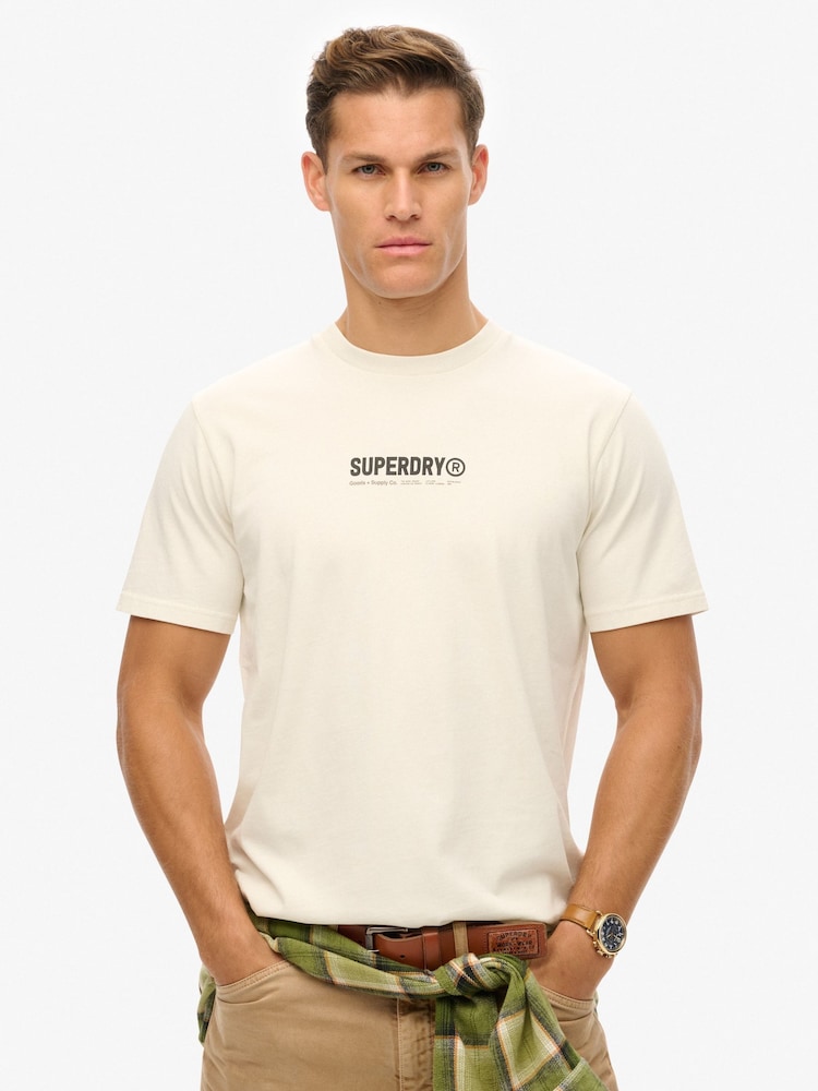 Superdry White Utility Sport Graphic 100% Cotton T-Shirt - Image 1 of 4