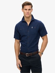 Superdry Blue Merchant Short Sleeve Textured Shirt - Image 1 of 6