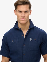 Superdry Blue Merchant Short Sleeve Textured Shirt - Image 4 of 6