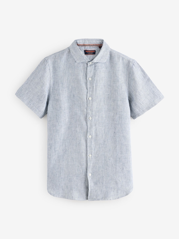 Superdry Light Blue Vacation 100% Linen Shirt - Image 2 of 5