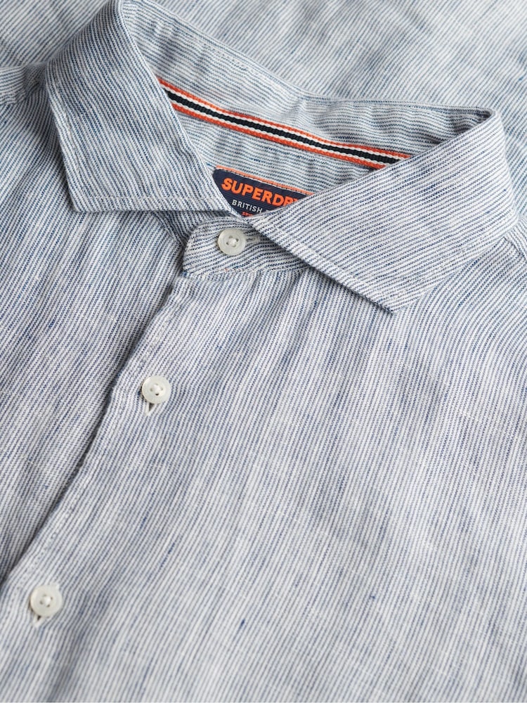 Superdry Light Blue Vacation 100% Linen Shirt - Image 5 of 5