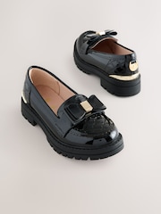 Baker by Ted Baker Girls Back to School Chunky Loafer Black Shoes with Bow - Image 1 of 5