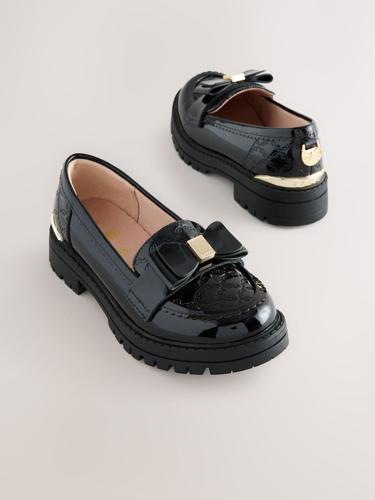 Baker by Ted Baker Girls Back to School Chunky Loafer Black Shoes with Bow - Image 1 of 5