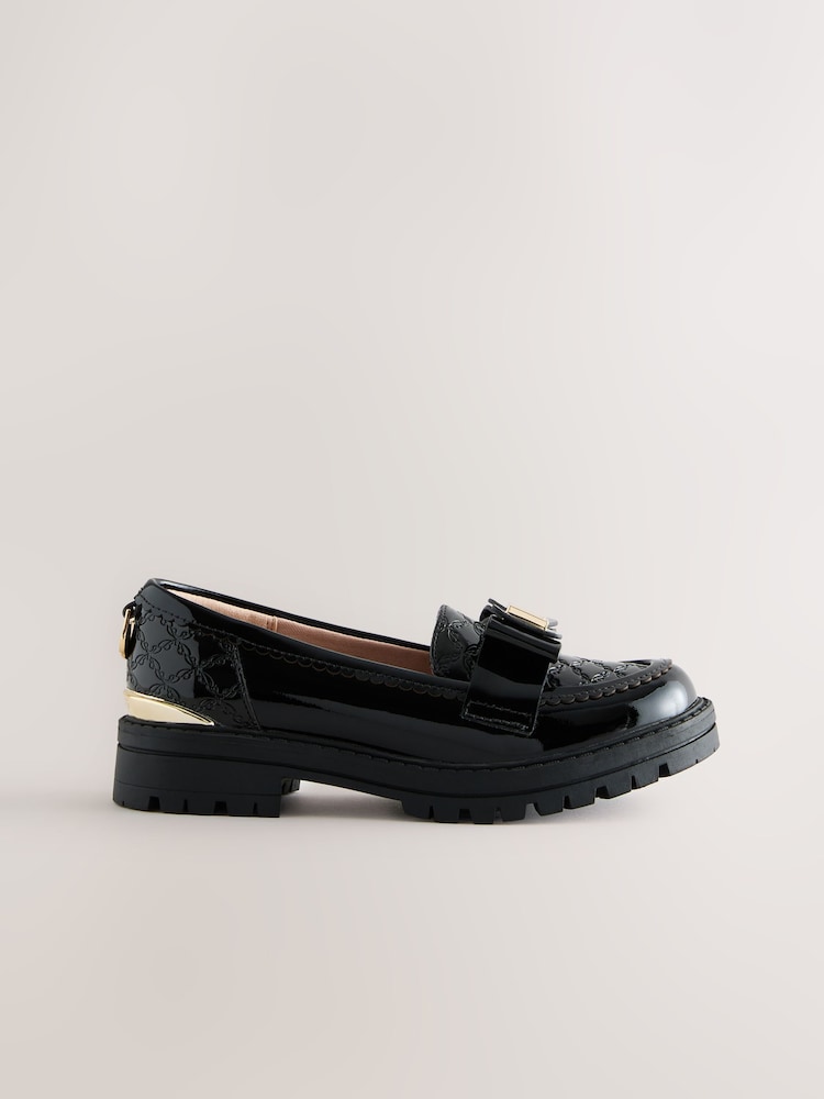 Baker by Ted Baker Girls Back to School Chunky Loafer Black Shoes with Bow - Image 2 of 5