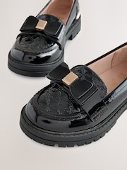 Baker by Ted Baker Girls Back to School Chunky Loafer Black Shoes with Bow - Image 3 of 5