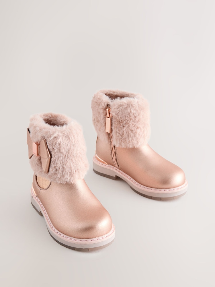 Baker by Ted Baker Girls Faux Fur Cuff Boots with Bow - Image 2 of 7