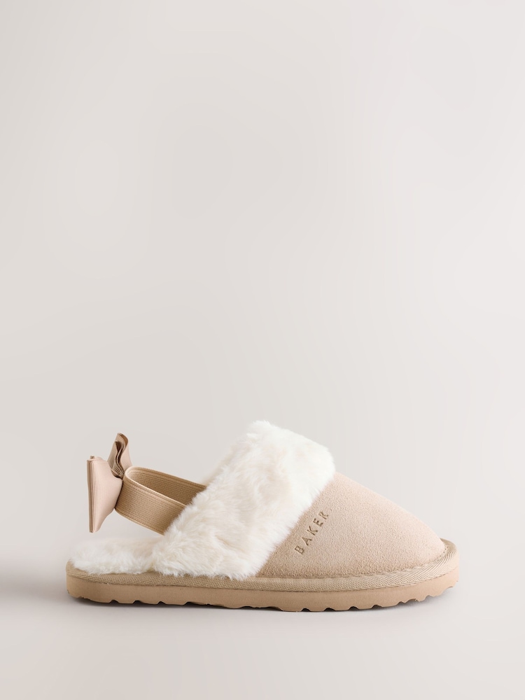 Baker by Ted Baker Girls Suede Faux Fur Mule Slippers with Bow - Image 2 of 5