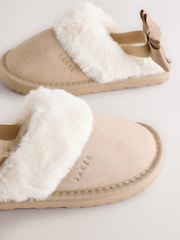Baker by Ted Baker Girls Suede Faux Fur Mule Slippers with Bow - Image 4 of 5