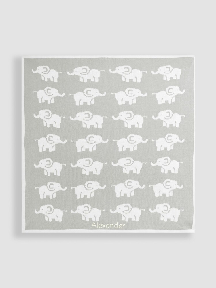 JoJo Maman Bébé Personalised Grey Elephant Knitted Shawl - Image 1 of 6