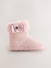 Baker by Ted Baker Girls Faux Fur Cuff Boot Slippers with Bow - Image 1 of 4