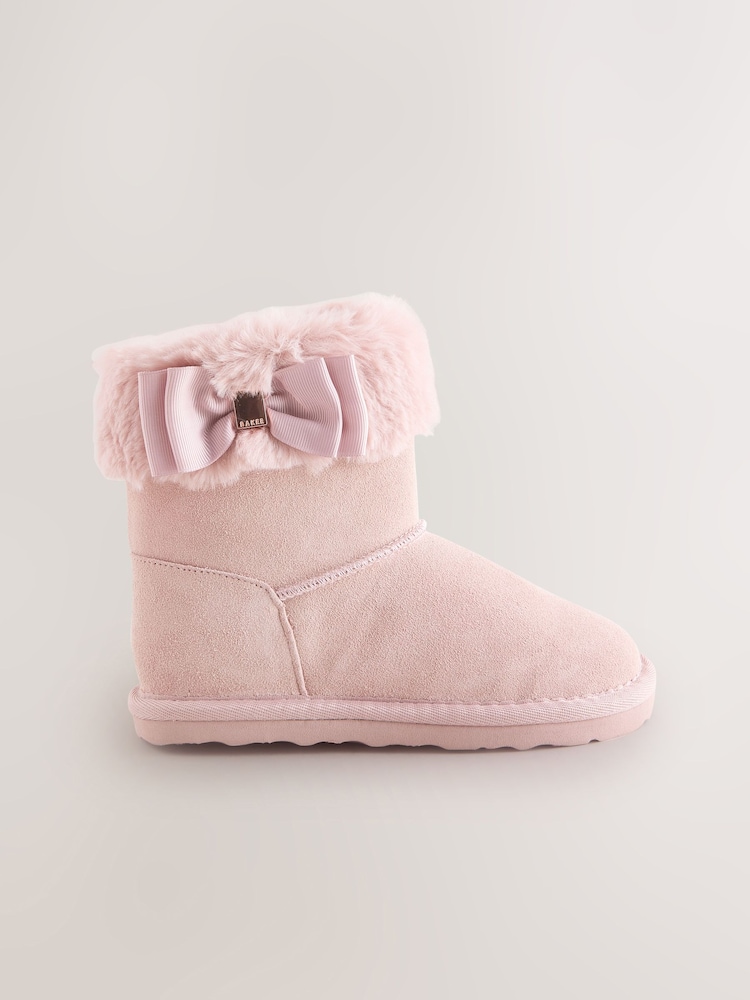 Baker by Ted Baker Girls Faux Fur Cuff Boot Slippers with Bow - Image 1 of 4