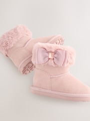 Baker by Ted Baker Girls Faux Fur Cuff Boot Slippers with Bow - Image 2 of 4
