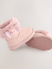 Baker by Ted Baker Girls Faux Fur Cuff Boot Slippers with Bow - Image 3 of 4
