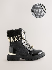 Baker by Ted Baker Girls Embossed Lace Up Chunky Black Boots - Image 1 of 7
