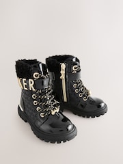 Baker by Ted Baker Girls Embossed Lace Up Chunky Black Boots - Image 2 of 7