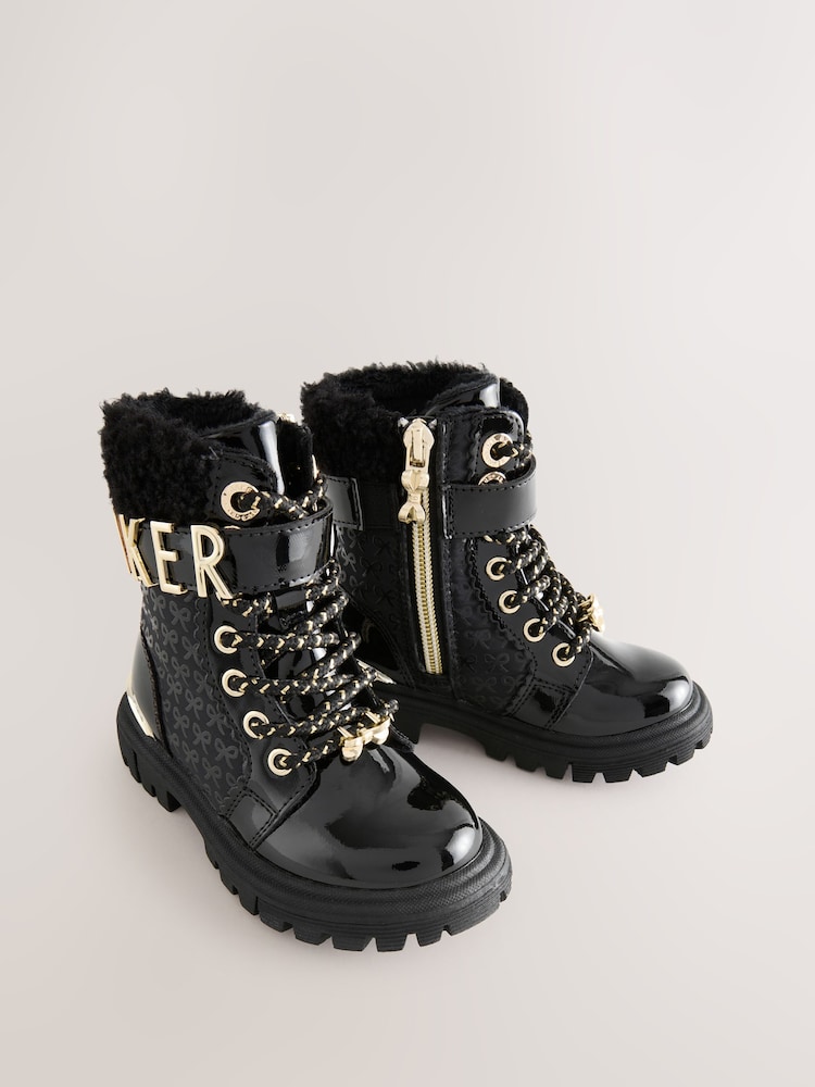Baker by Ted Baker Girls Embossed Lace Up Chunky Black Boots - Image 2 of 7