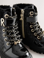 Baker by Ted Baker Girls Embossed Lace Up Chunky Black Boots - Image 4 of 7