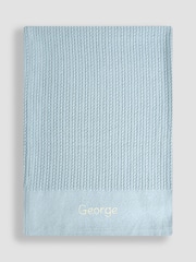 JoJo Maman Bébé Personalised Blue Woven Cellular Blanket - Image 1 of 3