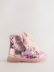 Baker by Ted Baker Girls Floral Print Lace Up Boots with Bow - Image 2 of 6