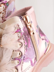 Baker by Ted Baker Girls Floral Print Lace Up Boots with Bow - Image 4 of 6