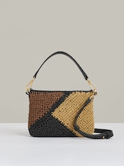 Reiss Tan Faith Raffia Colour-Block Cross-Body Bag - Image 1 of 5