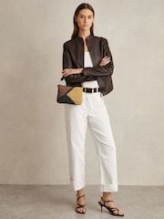 Reiss Tan Faith Raffia Colour-Block Cross-Body Bag - Image 2 of 5