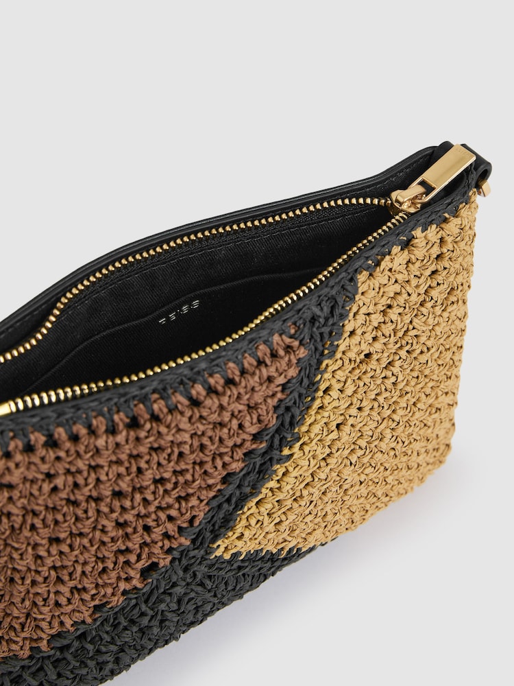 Reiss Faith Raffia Colour-Block Cross-Body Bag - Image 3 of 5