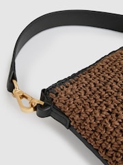 Reiss Tan Faith Raffia Colour-Block Cross-Body Bag - Image 5 of 5