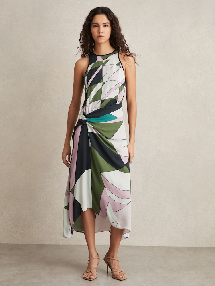 Reiss – Avia – gerafftes Midikleid mit geometrischem Print - Bild 1 von 6 Reiss – Avia – gerafftes Midikleid mit geometrischem Print - Bild 1 von 6