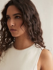 Reiss Ivory Nilo Petite Seam Detail Knitted Midi Dress - Image 3 of 6
